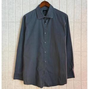 Structure Modern Fit Charcoal Gray Geometric Cotton Button Down Shirt L 16.5‎